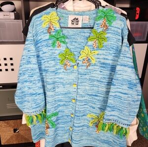 STORYBOOK KNITS Blue Heather Monkey Cardigan with Fringe 2X